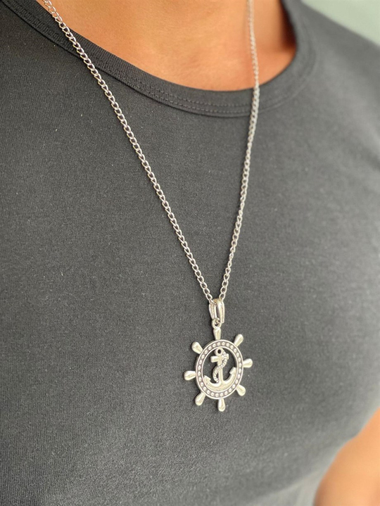 KOLYE Unisex Gümüş Dümen Kanca  Figürlü Paslanmaz Kolye