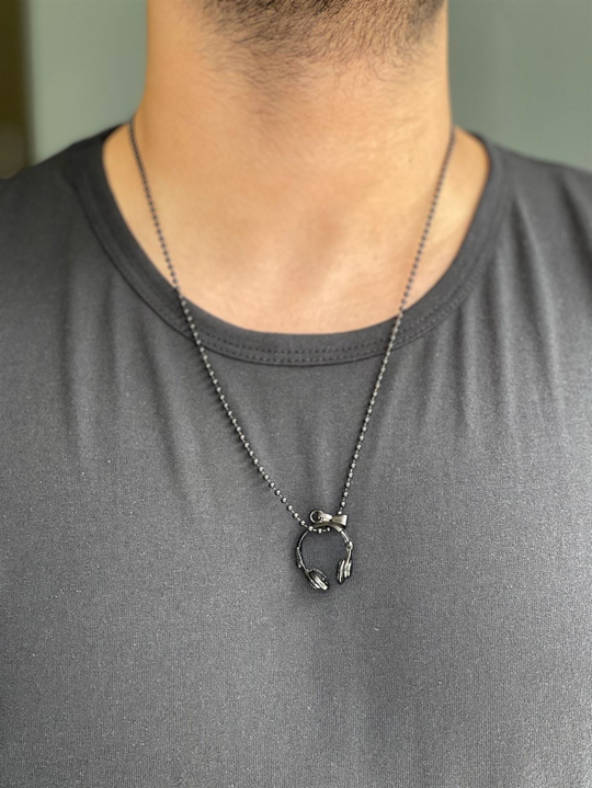 KOLYE Unisex Siyah Kulaklık Figürlü Paslanmaz Kolye