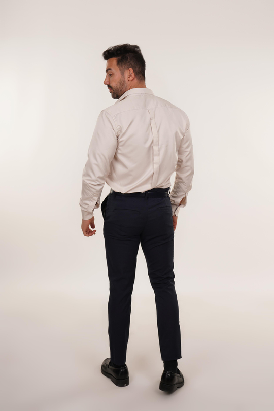 KOMBİNBej Slim Fit Klasik Düz Gömlek, Lacivert Kumaş Pantolon Slim Fit PLT 011