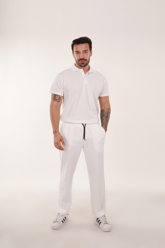 KOMBİNBeyaz Polo Yaka ve Lacos Baggy Takım TK