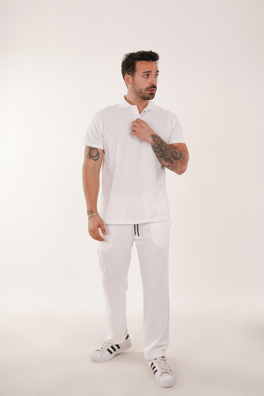 KOMBİNBeyaz Polo Yaka ve Lacos Baggy Takım TK