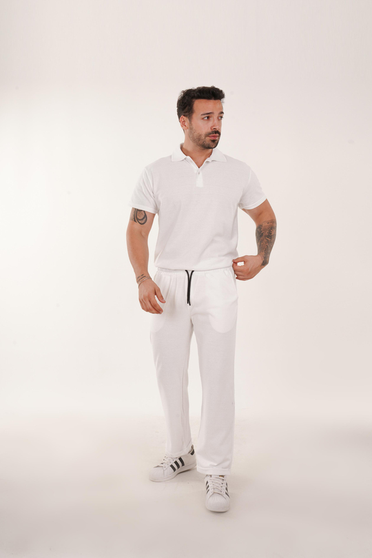 KOMBİNBeyaz Polo Yaka ve Lacos Baggy Takım TK