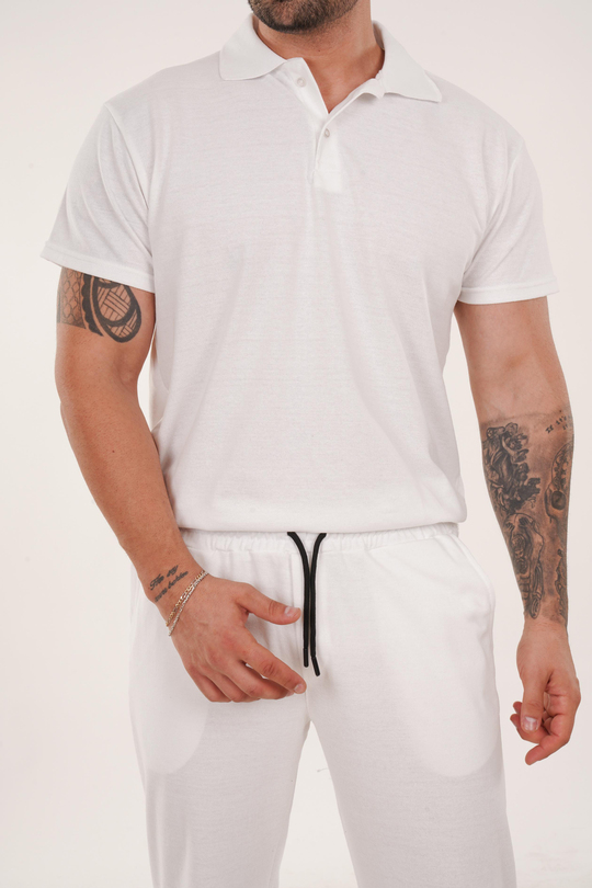 KOMBİNBeyaz Polo Yaka ve Lacos Baggy Takım TK
