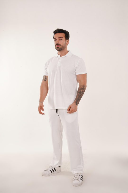 KOMBİNBeyaz Polo Yaka ve Lacos Baggy Takım TK