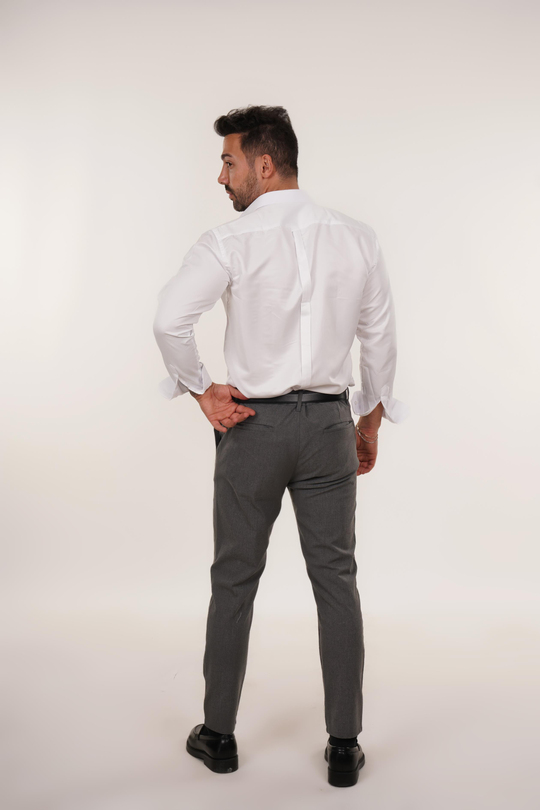 KOMBİNBeyaz Slim Fit Klasik Düz Gömlek, Antrasit Kumaş Pantolon Slim Fit PLT 011