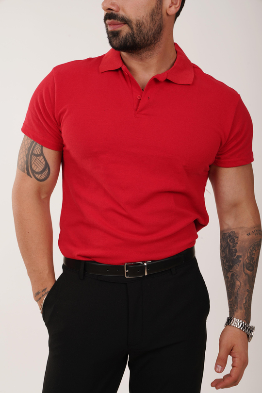 KOMBİNKırmızı Polo Yaka, Siyah Kumaş Pantolon Slim Fit PLT 011 SC0001