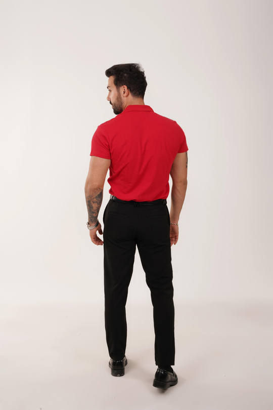 KOMBİNKırmızı Polo Yaka, Siyah Kumaş Pantolon Slim Fit PLT 011 SC0001