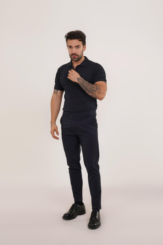 KOMBİNLacivert Düz Polo Yaka Triko SC, Lacivert Slim Fit Kumaş Pantolon KOMBİN
