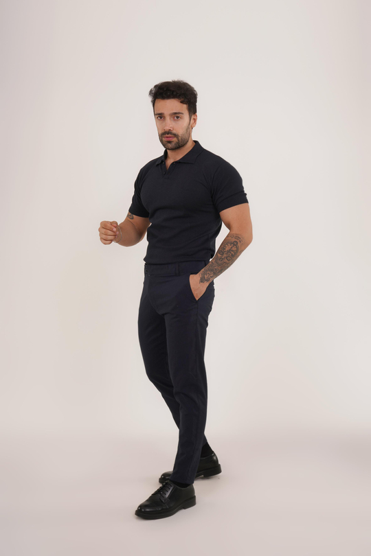 KOMBİNLacivert Düz Polo Yaka Triko SC, Lacivert Slim Fit Kumaş Pantolon KOMBİN