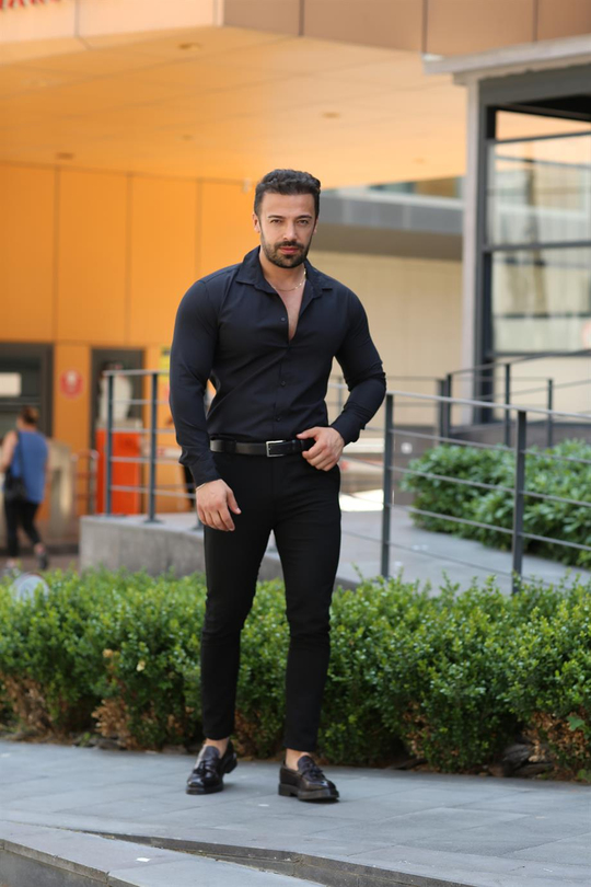 KOMBİNSiyah Klasik Gömlek, Siyah Slim Fir Kumaş Pantolon Kombin