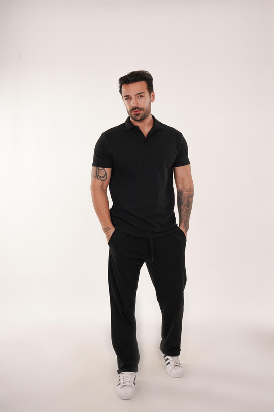 KOMBİNSiyah Polo Yaka ve Lacos Baggy Takım TK
