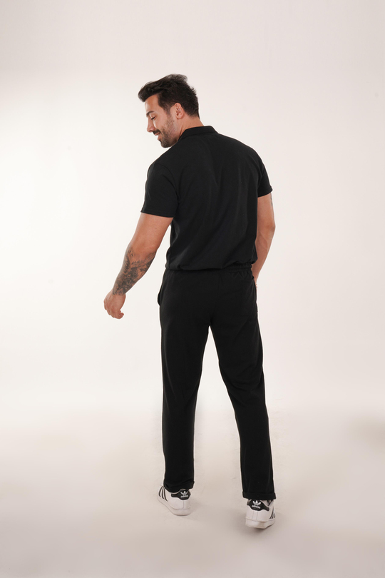 KOMBİNSiyah Polo Yaka ve Lacos Baggy Takım TK