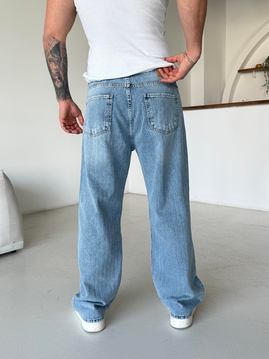 KOT PANTOLONAçık Mavi Desenli Baggy Kot Pantalon MB 664-1