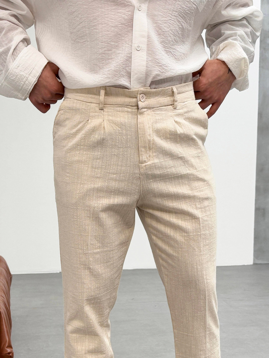 KOT PANTOLONEkru Double Paça Keten Pantolon SNZ 1013