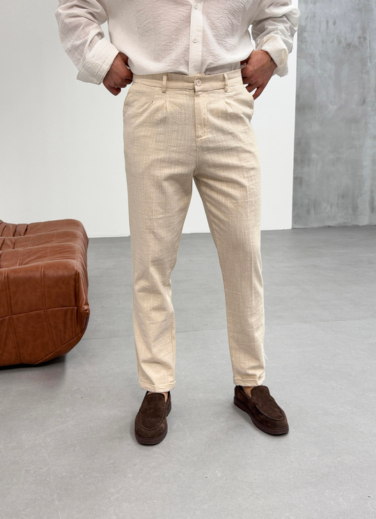 KOT PANTOLONEkru Double Paça Keten Pantolon SNZ 1013