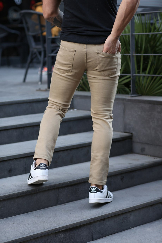 KOT PANTOLONErkek Düz Krem Slim Fit Kot Pantolon 0020