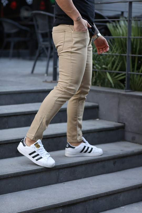KOT PANTOLONErkek Düz Krem Slim Fit Kot Pantolon 0020