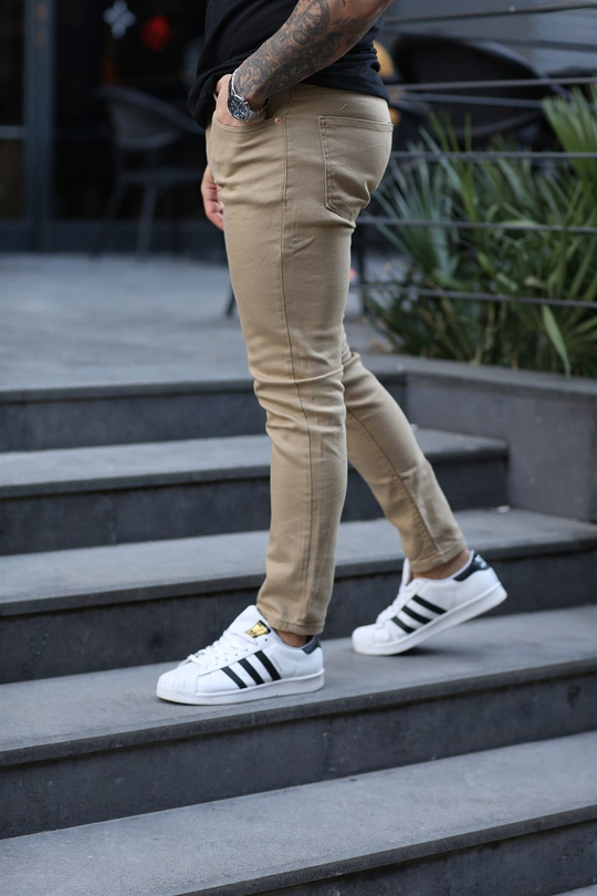 KOT PANTOLONErkek Düz Krem Slim Fit Kot Pantolon 0020