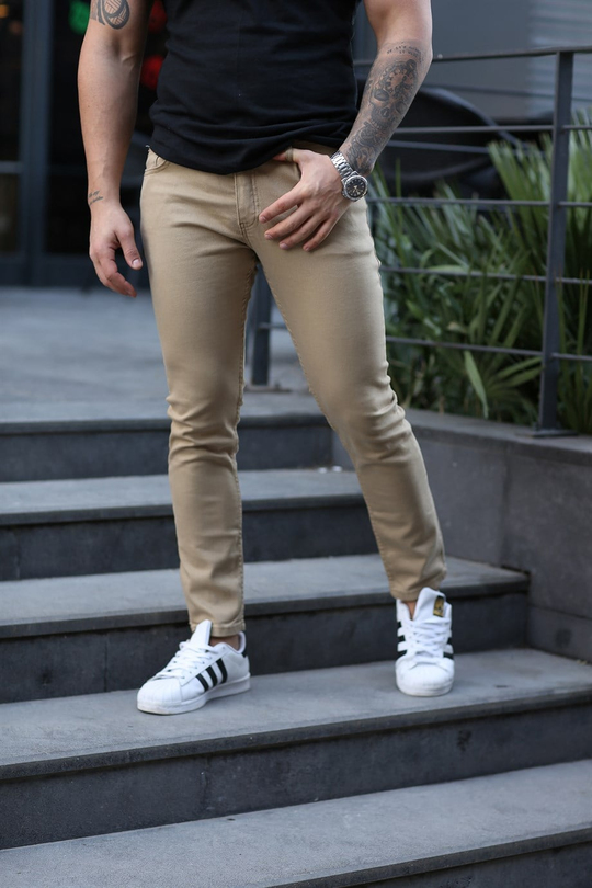 KOT PANTOLONErkek Düz Krem Slim Fit Kot Pantolon 0020