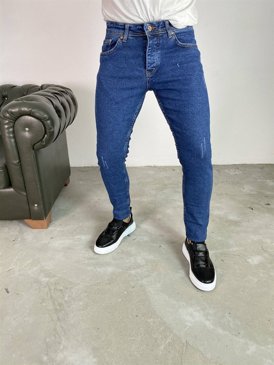 KOT PANTOLONErkek Lacivert Lazerli Slim Fit Kot Pantolon