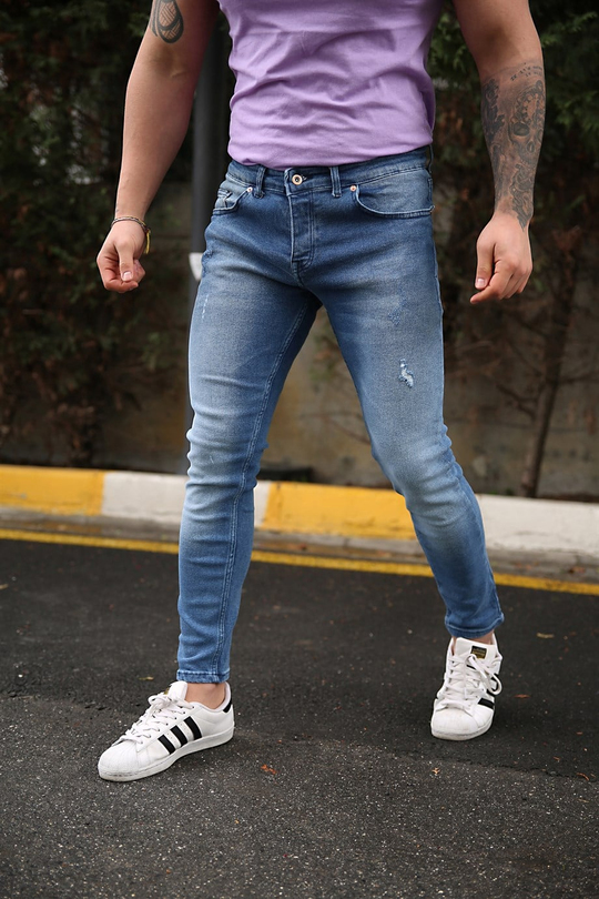 KOT PANTOLONErkek  Mavi Lazerli Slim Fit Kot Pantolon