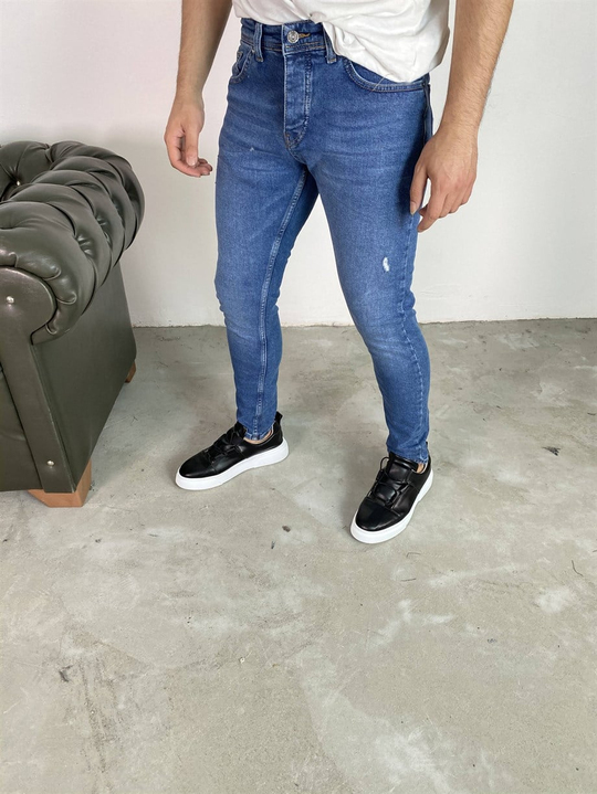 KOT PANTOLONErkek Mavi Lazerli Slim Fit Kot Pantolon