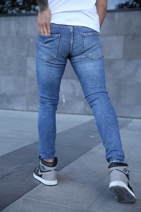 KOT PANTOLONErkek Mavi Traşlı Slim Fit Kot Pantolon