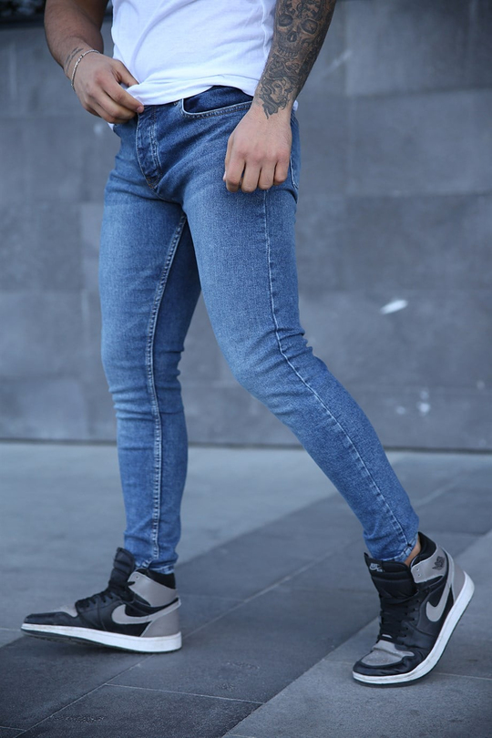 KOT PANTOLONErkek Mavi Traşlı Slim Fit Kot Pantolon