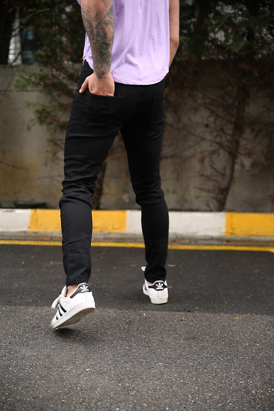 KOT PANTOLONErkek Siyah Dizleri Yırtık Slim Fit Kot Pantolon