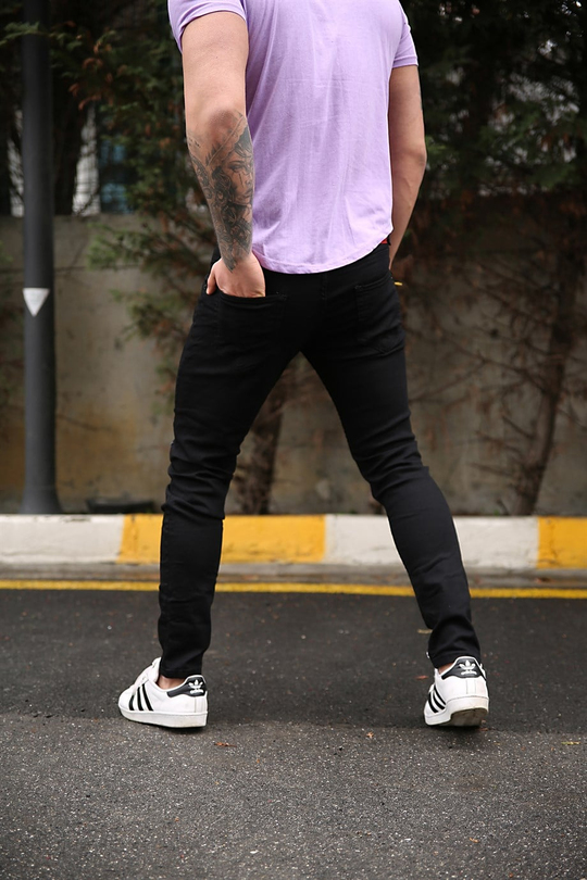 KOT PANTOLONErkek Siyah Dizleri Yırtık Slim Fit Kot Pantolon