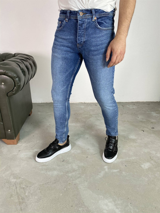 KOT PANTOLONErkek SoftMavi  Traşlı Slim Fit Kot Pantolon