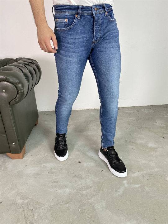 KOT PANTOLONErkek SoftMavi  Traşlı Slim Fit Kot Pantolon