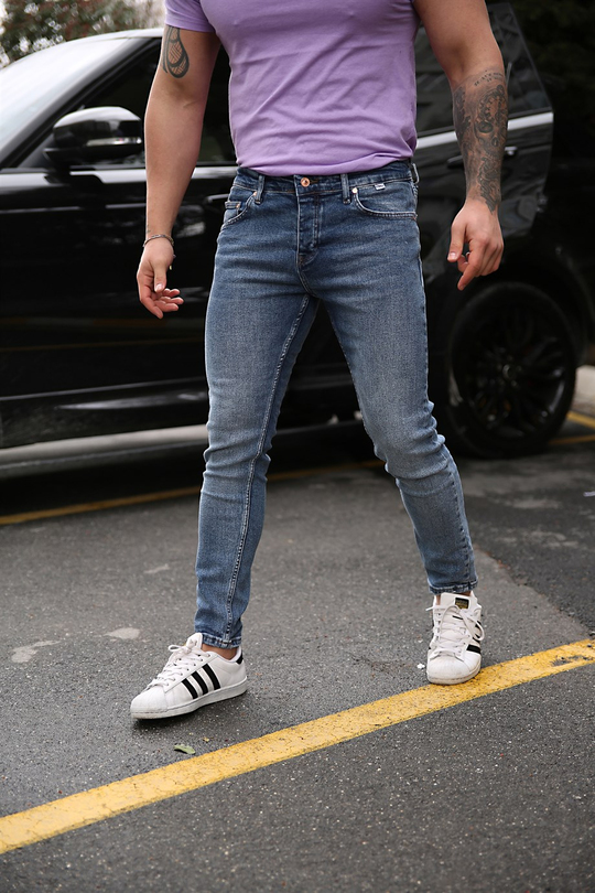 KOT PANTOLONErkek Taşlı Mavi Slim Fit Kot Pantolon
