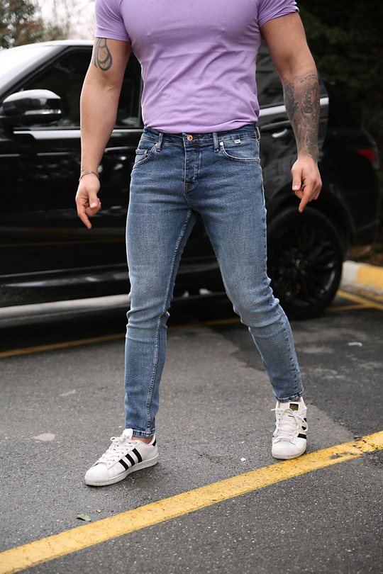KOT PANTOLONErkek Taşlı Mavi Slim Fit Kot Pantolon