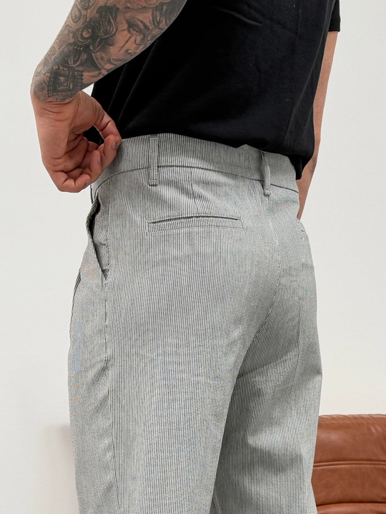 KOT PANTOLONGri İtalyan Kemerli Dik Çizgili Double Paça Pantolon SNZ 4685