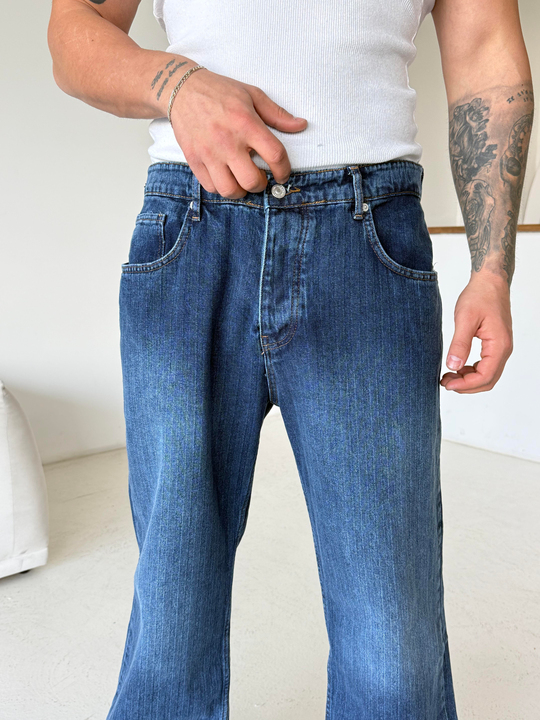 KOT PANTOLONKoyu Mavi Desenli Baggy Kot Pantalon MB 665-2