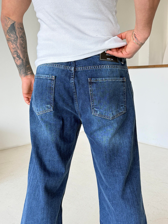 KOT PANTOLONKoyu Mavi Desenli Baggy Kot Pantalon MB 665-2