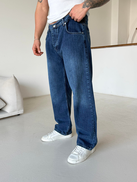 KOT PANTOLONKoyu Mavi Desenli Baggy Kot Pantalon MB 665-2