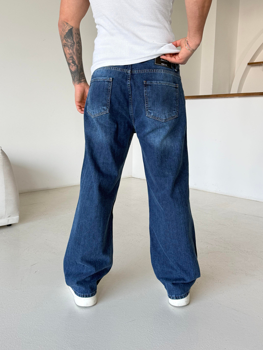 KOT PANTOLONKoyu Mavi Desenli Baggy Kot Pantalon MB 665-2