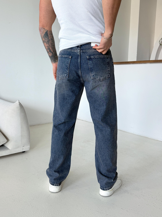KOT PANTOLONKoyu Mavi Taşlaması Kahve Baggy Kot Pantalon 647-2 DP