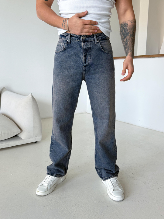 KOT PANTOLONKoyu Mavi Taşlaması Kahve Baggy Kot Pantalon 647-2 DP