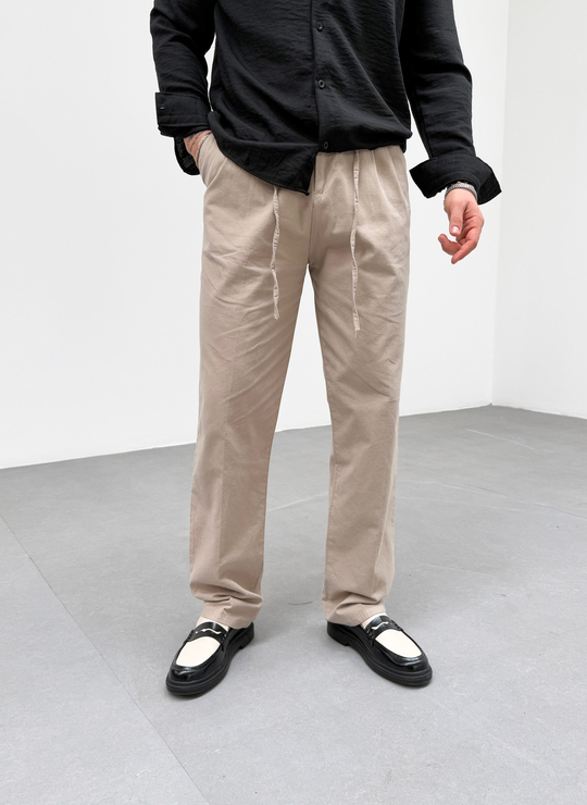 KOT PANTOLONKrem Bel İpli Baggy Pantalon SNZ M4595