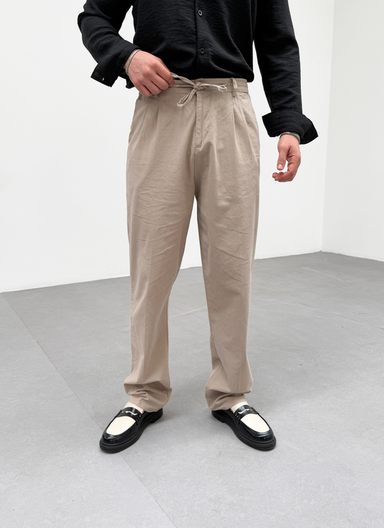 KOT PANTOLONKrem Bel İpli Baggy Pantalon SNZ M4595