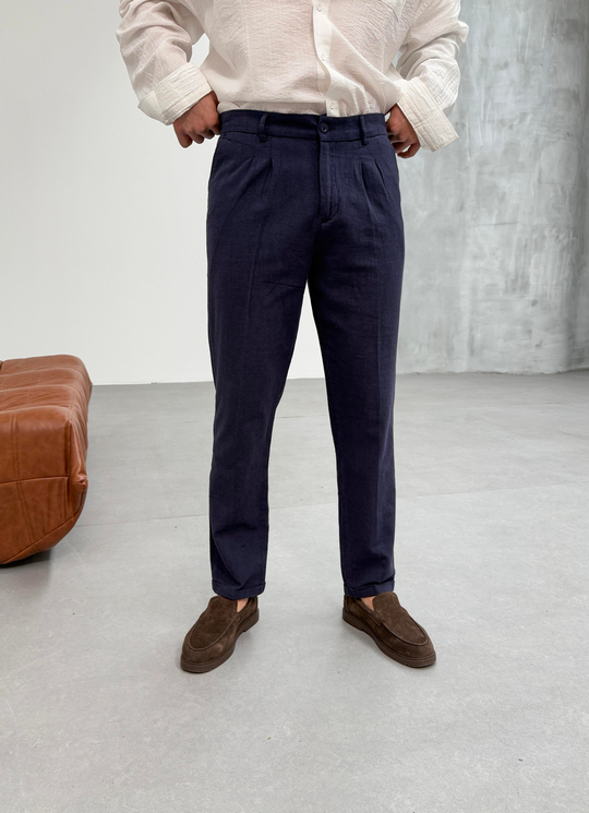 KOT PANTOLONLacivert Double Paça Keten Pantolon SNZ 1013