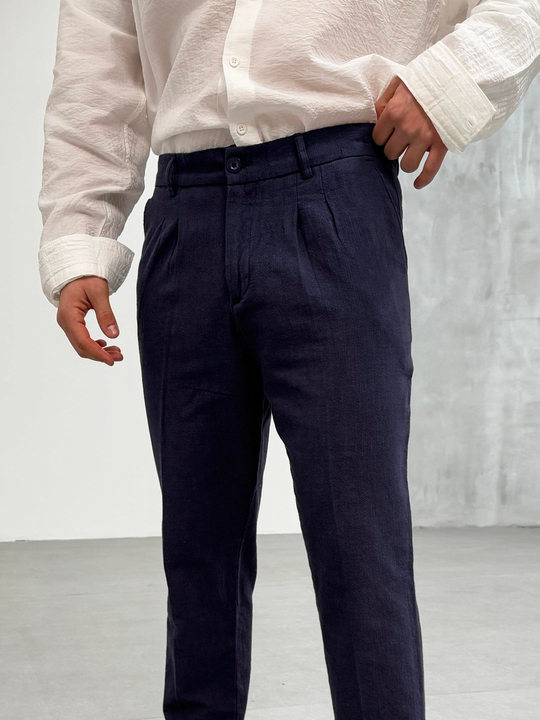 KOT PANTOLONLacivert Double Paça Keten Pantolon SNZ 1013