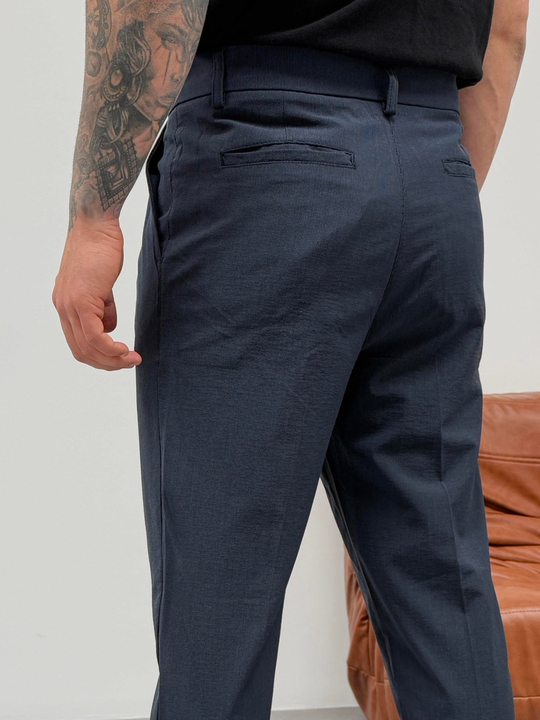 KOT PANTOLONLacivert İnce Dik Çizgili Double Paça Pantolon SNZ M4684