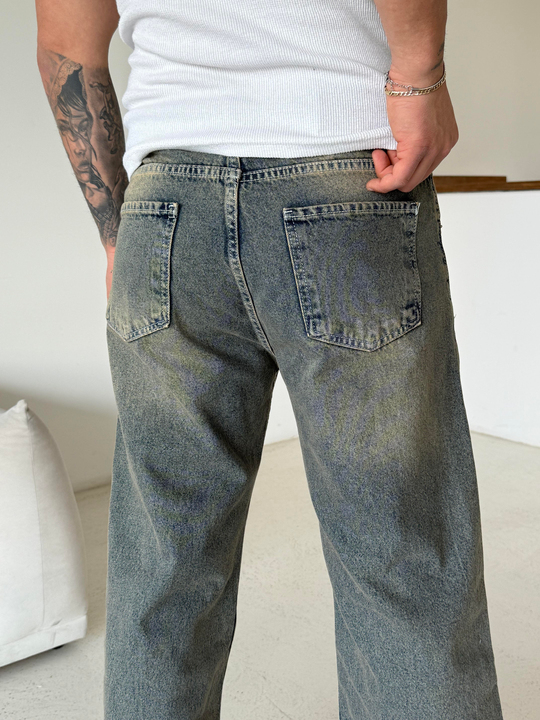 KOT PANTOLONMavi Full Yeşil Taşlamalı Baggy Kot Pantalon 600-1 MB