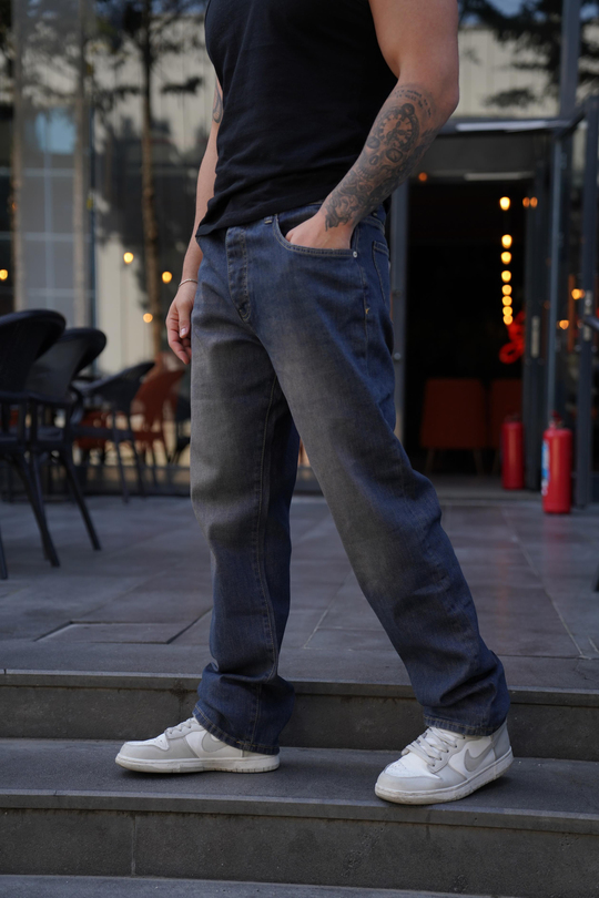 KOT PANTOLONMavi Yeşil Taşlamalı Dizden Yırtık Baggy Kot Pantolon Grj 3009