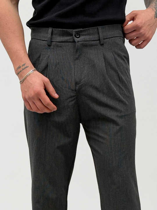 KOT PANTOLONSiyah İnce Dik Çizgili Double Paça Pantolon SNZ M4684