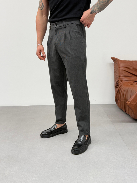 KOT PANTOLONSiyah İnce Dik Çizgili Double Paça Pantolon SNZ M4684